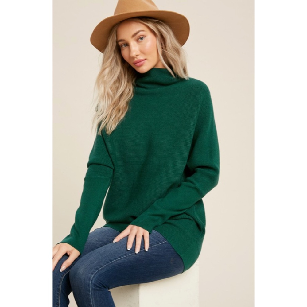 SOLD OUT Hunter Green Slouch Neck Dolman Knit Pullover Sweater - Picture 2 of 3